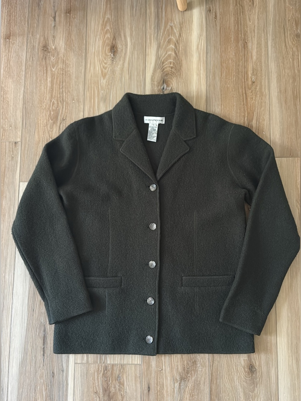 Evan Picone 100% Wool Dark Green Tailored Button-Front Blazer